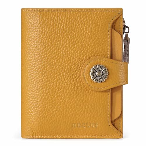 Image of HKCLUF Leather Wallet Women,RFID Blocking Small Wallet for Women,Bifold Womens Wallet,Card Holder Wallet Ladies With Zip Coin Pocket(yellow)