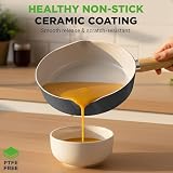 NutriChef Zestaw Naczyń Ceramicznych 14-częściowy - Kompatybilność z Indukcją, Patelnia z Pokrywką, Uchwyty Zimne w Dotyku, Czarne