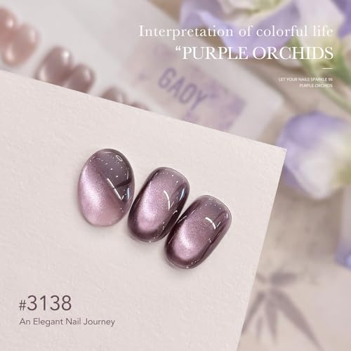 GAOY Jelly Purple Cat Eye Gel Nail Polish, 16ml Glitter Holographic Nail Polish with Magnet, Reflective Translucent UV Gel, 3138 Purple Orchids