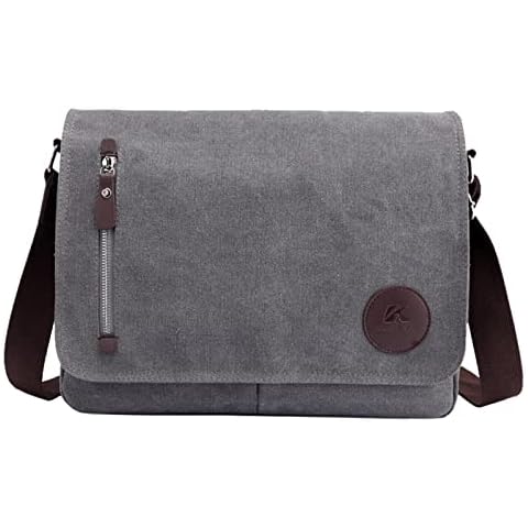 ZHIERNA Canvas Satchel Bag Small Messenger Bag Shoulder Bag Crossbody Bag For Men Women School Work, Grey, Classic Cover
