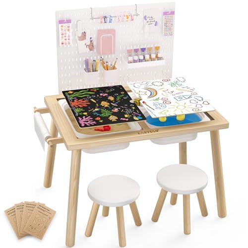 Image of Easyego Sensory Table for Toddlers Kids Play Wooden Sand Water Table with Can DIY Creation Pegboard & Foldable Storage Bins for Indoor and Outdoor Use, Birthday Gifts for Boys and Girls - Wood Color