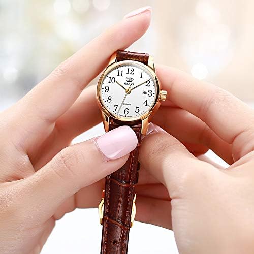 OLEVS Ladies Watch Analog Quartz Small Number Easy Read Dial Casual Brown Leather Strap Watches for Women