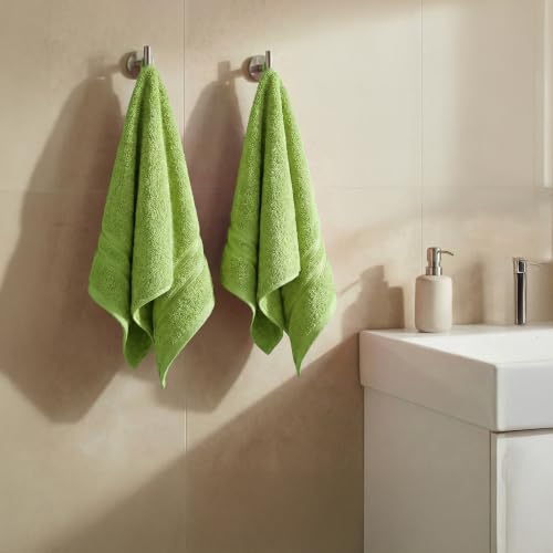 Image of MYTRIDENT Trident 100% Cotton Hand Towels, Highly Absorbent, Super Soft - 2 Piece Set, 400 GSM, Gym & Spa Towels - Lime Green