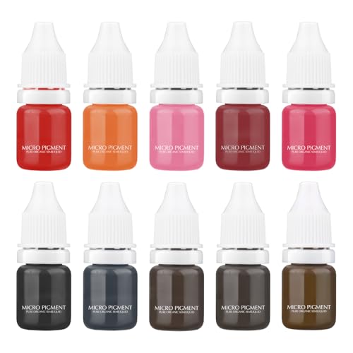 PMU Pigment 10 Bottles 5ml/0.169fl.oz for Practice Eyebrow Lip Eyeliner Permanent Makeup Supplies Tattoo Ink Kit Microblading Pigments Set for Beginners