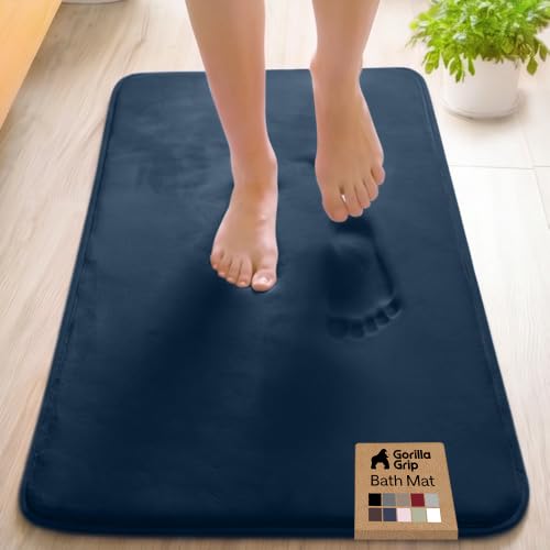GORILLA GRIP® Memory Foam Bath Rug for Bathroom, 42x24 Navy Blue
