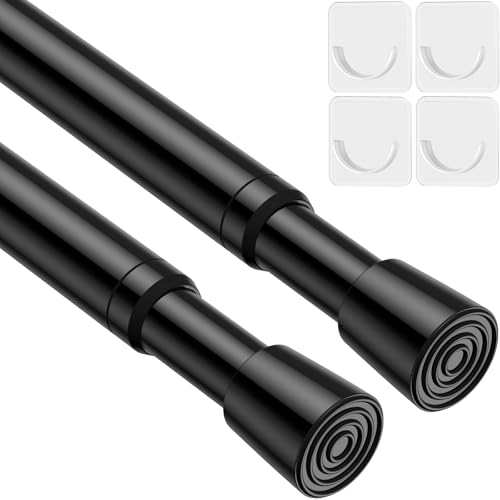 WEIXINHAI 2 Pack Spring Tension Curtain Rod for Windows 26 to 39 inch Black Small Tension Rod Adjustable Spring Curtain Rods No Drilling Short Tension Rod for Kitchen Closet Bathroom Bookshelf