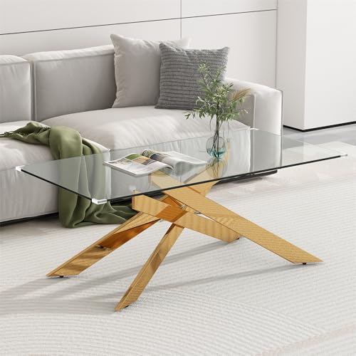 Rectangle Modern Coffee Glass Table, Coffee Center Table Tempered Glass