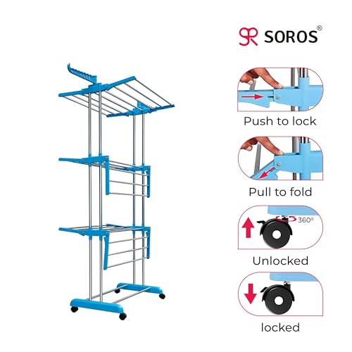 Image of SOROS 3 Layer Clothes Drying Stand Foldable with Wheels (Light Blue)