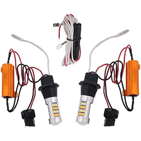 TABEN 7440 7440NA W21W Switchback LED with Projector Lens White/Amber Dual Color 2835 42SMD LED Bulbs Turn Signal Brake Light Lamp Daytime Running Light 12V (Pack of 2) Cover
