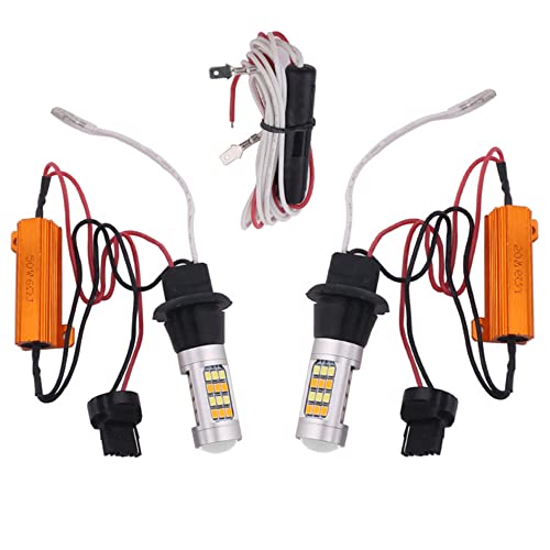 TABEN 7440 7440NA W21W Switchback LED with Projector Lens White/Amber Dual Color 2835 42SMD LED Bulbs Turn Signal Brake Light Lamp Daytime Running Light 12V (Pack of 2)