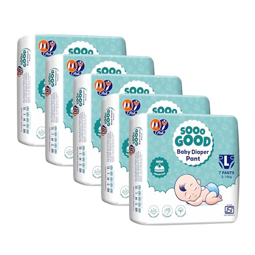 Image of SOOO GOOD Baby Diaper Pants With Aloe Lotion & Wetness Indicator | Soft & Comfortable | Fast Absorption, Rash-Free, Leak-Proof (Size-L, 9 to 14 kg, 35 Counts, Pack of 5)