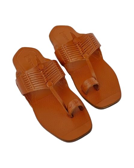 Men Textured Leather Kolhapuri Comfort Sandals, Brown, Slip-on, Cushioned Footbed, Fisherman Sandal, Casual Wear-image-29