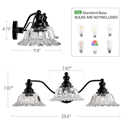 Image of XIEDUN Farmhouse Vanity Lights for Bathroom Light Fixtures Black Vanity Lights 3 Light Bathroom Light Fixtures