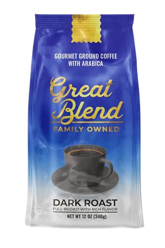 Great Blend Brazilian Dark Roast Gourmet Ground Coffee with Arabica, Non-GMO, 100% Pure and Natural Coffee, Full Bodied With Rich Flavor, 12 Ounce Bag