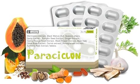 Paraciclon Ayurvedic Gut Cleanse Detox | Wormwood, black walnut clove | Stomach intestine health | Support Detoxification, Heavy Metals, Infections, Residues, Flush Toxins & Harmful Microbes - 30 Tablets