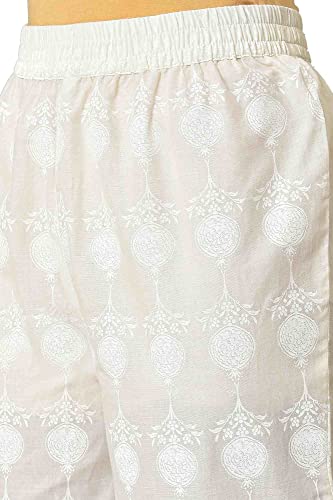 Image of W for Woman White Floral Print Cotton Co-Ord Kurta Set With Slim Pant For Women