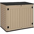 YITAHOME Outdoor Horizontal Storage Sheds w/o Shelf, 35 Cu Ft Lockable Resin Waterproof Shed, Ideal for Garden Tools, Easy to Assemble, Brown