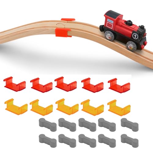 VARKAGE 10 Stück Brückenclip für Holzeisenbahnen und 10 Stück Holzschienen Adapter Verbinder, Holzeisenbahn Zubehör Wiederverwendbare, Universal Holzbahnverbinder für Spielzeugeisenbahnen Geburtstagsf