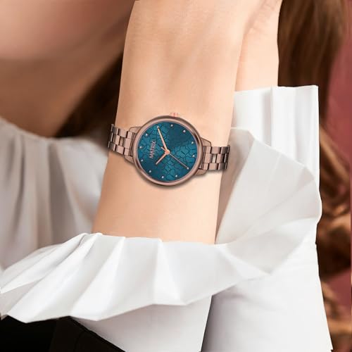 Image of Matrix Daisy Collection | Analog Watch for Women | Rose Gold Bracelet Strap | Premium Blue Dial | Stylish & Modern