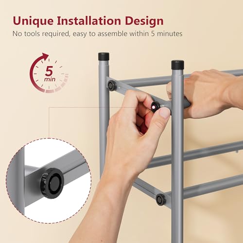 Image of Tajsoon 2 Tier Expandable Shoe Rack for Closet, 28 inch-41 inchAdjustable & Stackable Shoe Shelf Storage, Metal Shoe Rack Organizer for Front Door Entrance, Closet, Garage, Entryway, Grey