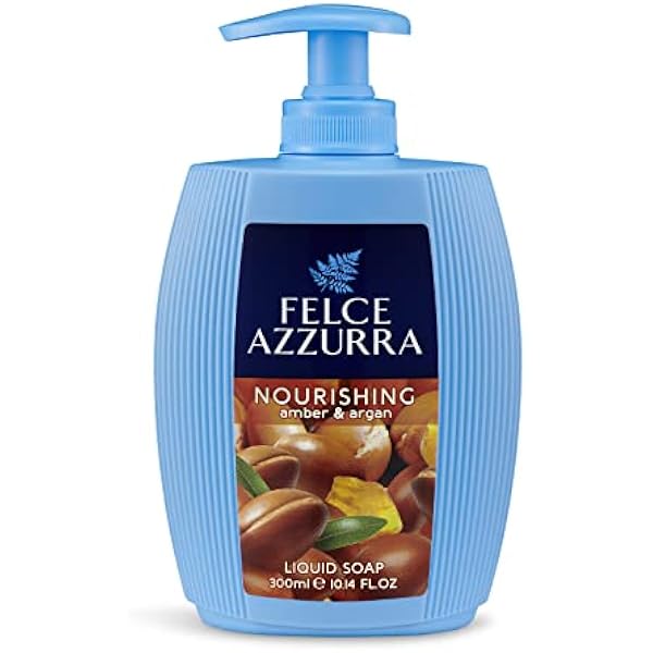 Felce Azzurra Amber & Argan mydło w płynie – dozownik mydła z przyjemnie ciepłą nutą zapachową bursztynu i ekstraktami arganowymi – 1 opakowanie (1 x 300 ml)