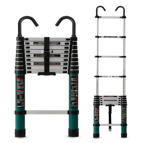 Image of Plantex 2.9m (9.5 ft.) Aluminium Telescopic Ladder /10-Steps Portable Ladder with Removable Hooks /Foldable Multipurpose Collapsible Ladder for Home & Outdoor Use /2 Years of Warranty By Plantex-(Green)