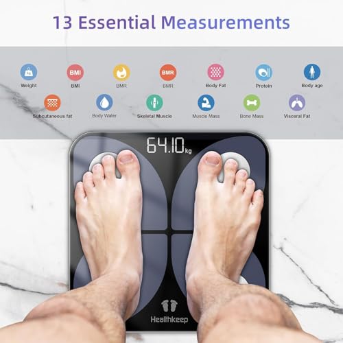 Healthkeep Bascula de Baño Digital, Bascula Grasa Corporal y Muscular con App, Bascula Inteligente para Fitness, 13 Monitores de Composición Corporal Peso IMC Muscular - Imagen 3