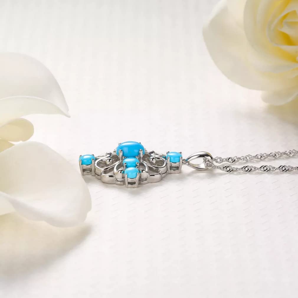 Colgante de Plata de Ley 925 para Mujer, Collar Cruzado de Piedra Preciosa Turquesa Natural de 1,5 Quilates, joyería