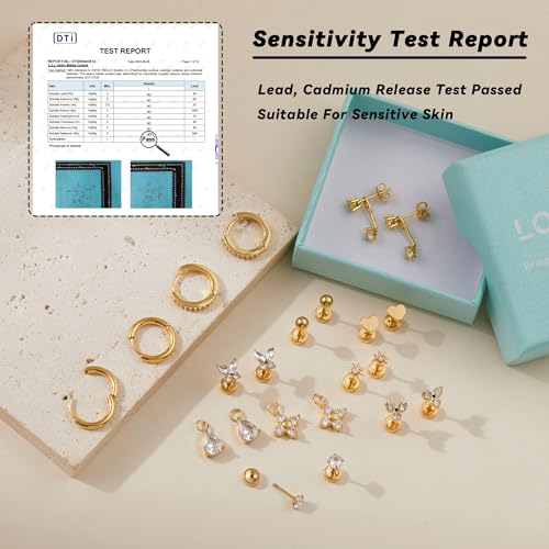 Gold Flat Back Stud Earrings for Women Trendy Stacks Hypoallergenic Surgical Steel Stud Hoop Earrings Set For Multiple Piercing Stainless Steel Cartilage Screw Back Earrings Jewelry Gifts3