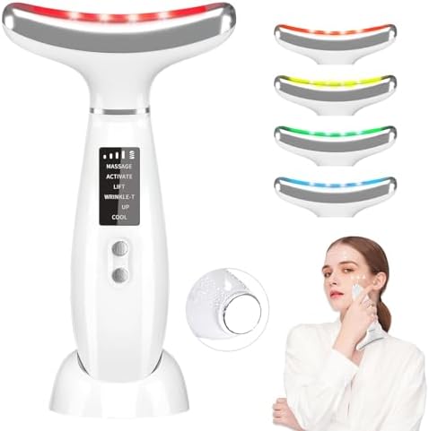Neck Face Massager, 4 Color LED Facial Massager with Micro-Curren...