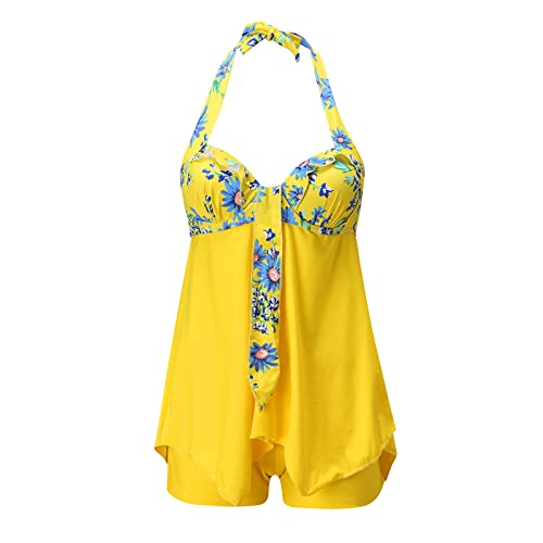 Tankini deux pièces pour adolescentes et maillot de bain jaune femme L