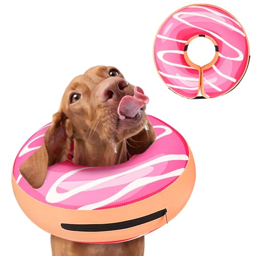 Image of Inflatable Dog Cone Collar to Stop Licking, Soft Neck Donut Collar After Surgery, Adjustable Recovery Cone for Small Medium Large Dogs (Donut,S)