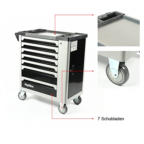 Mephisto XXL Werkzeugwagen Werkstattwagen mit 7 Schubladen Davon 7 mit Werkzeug in Soft Inlays in Carbonoptik befüllte Schubladen zzgl. zusätzlicher Einlage mit Pfeifenkopfschlüssel - 5