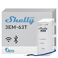 Shelly 3EM-63T Gen3, WLAN-Energiemessgerät für Drei- oder Einphasenanlagen, Flachklemmen, Vier-Quadranten-Messung, Keine Lastschwelle, Photovoltaikbereit, Kein Hub Erforderlich, Alexa & Google