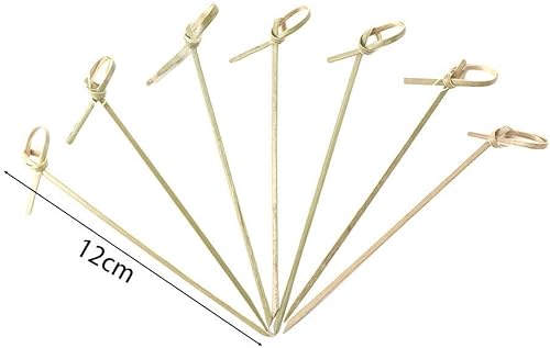 Miniatura 4 de 100 palillos de nudo de bambú natural, palillos de cóctel con extremos trenzados para cóctel, barbacoa, frutas, aperitivos, club, palillos de