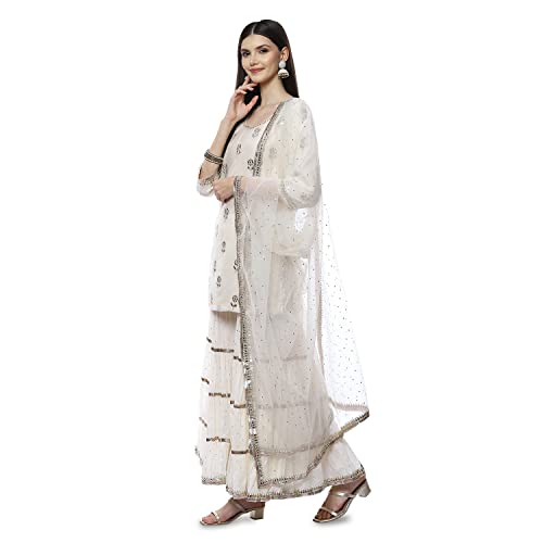 Image of BIBA Women Cotton Straight Embroidered Suit Set