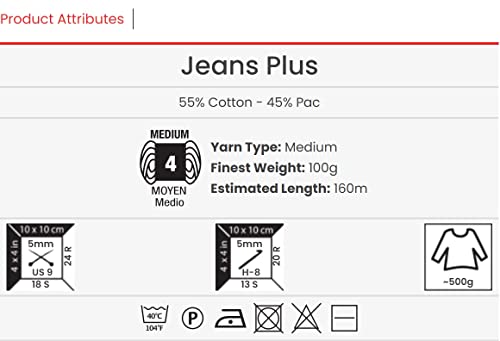 YarnArt J.Plus コットンブレンド糸 - 編み物&かぎ針編み ソフト ベビー糸 55% コットン 45% アクリル 100 g (3.5 オンス)、160 m (174 ヤード)、重量: 4、(1 かせ) (69)