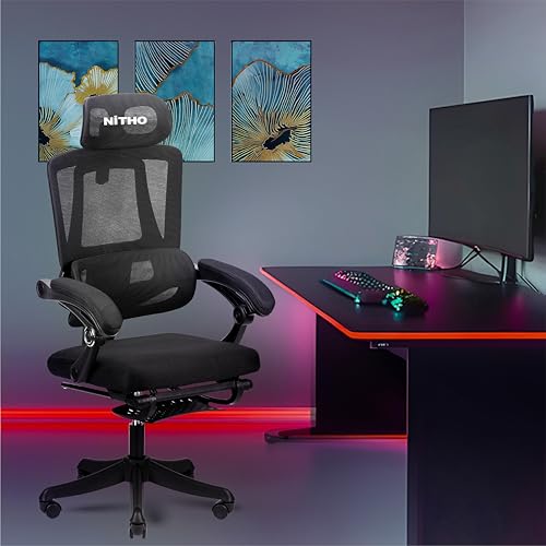Image of NiTHO MC.II Series Ergonomic Mesh Gaming Office Chair | Lumbar Back Support Computer Chair, Class 3 Gas Lift, Rocking & Height Adjustable Swivel Office Chair for Home Office, Study or Gaming, Black