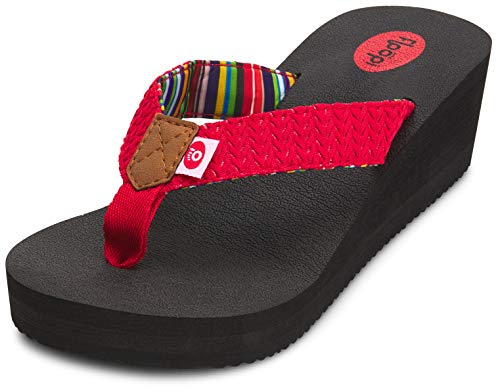 Image of Floopi High Heel Wedge Sandals for Women-Comfort Yoga Mat Footbed for Support, Flip Flop Thong Platforms for Summer