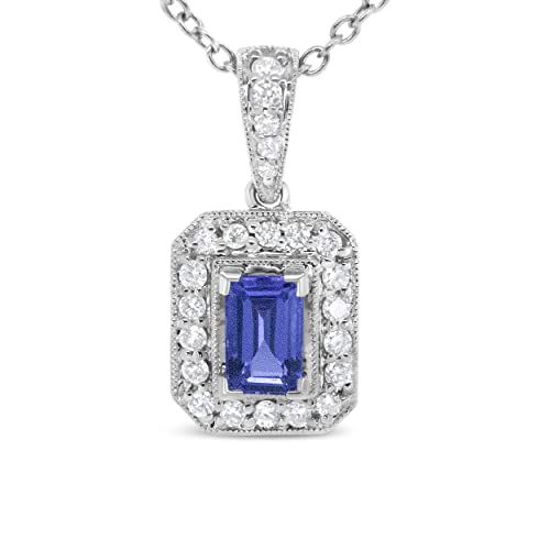 Haus of Brilliance 18K White Gold 1/4 Cttw Round Diamond and 6x4mm Purple Tanzanite Halo 18" Pendant Necklace (H-I Color, VS1-VS2 Clarity)
