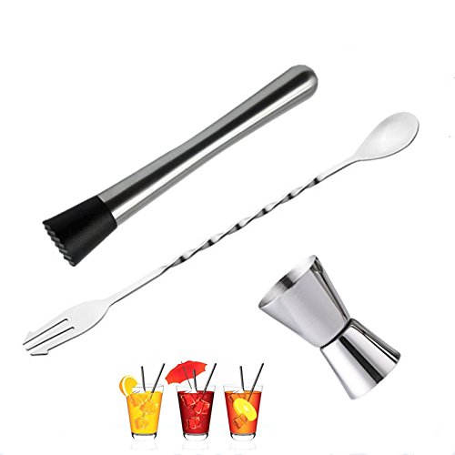 Pilon à cocktail en acier inoxydable, cuillère à mélanger, doseur, ensemble d'outils de bar pour bar, fête, vin, cocktail, boisson shaker