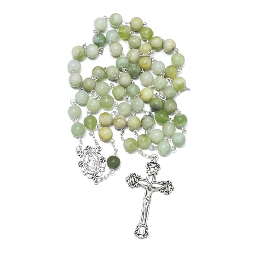 KOMI 8mm Stone Rosary Beads for Women Virgin Mary Rosary Necklace Catholic Holy Rosaries Crucifix Religious Gifts