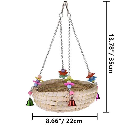 Image of Bird Nest Swing Bed Toy with Bell Woven Straw for Parrot Parakeet Cockatiel African Grey Cockatoo Conure Budgie Canary Lovebird Finch Cage Accessories