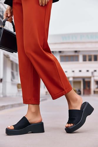 Minshluu Womens Wedge SIides Sandals Platform Open Toe Slip On Elastic Band Wedges Shoes4