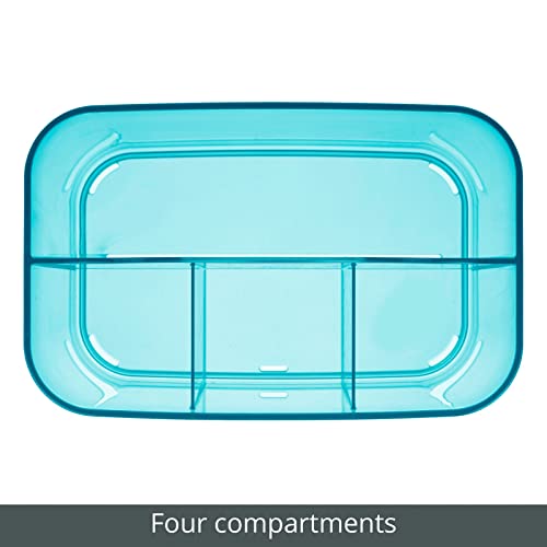 Image of mDesign Plastic Portable Craft Storage Organizer Caddy Tote, Divided Basket Bin w /Handle - Craft, Sewing, Art Supplies - Holds Brushes, Colored Pencils - Lumiere Collection - Dark Aqua Blue Tint