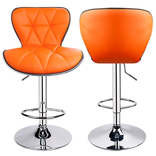 Leopard Shell Back Adjustable Swivel Bar Stools, Pu Leather Padded With Back, Set Of 2 (Orange) #TOP3