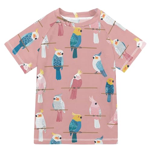 ALAZA Kids Rash Guard Girls Toddler Swim Shirts Short Sleeve Parrot Cute UPF 50+ 3T