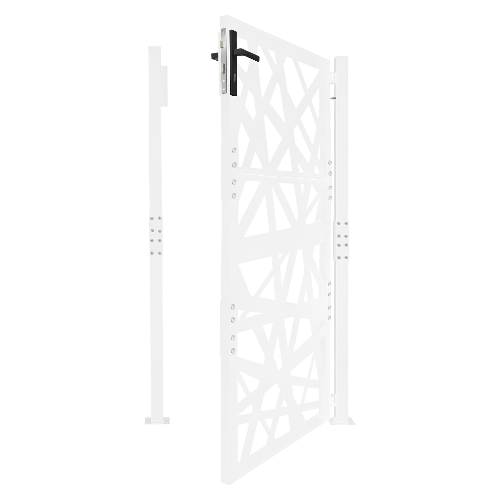 Puerta de jardín de 105 x 175 cm, doble columna, de metal, con cerradura, 7 llaves y apertura de 180°, resistente a la corrosión para jardín, terraza y seguridad para mascotas, color blanco