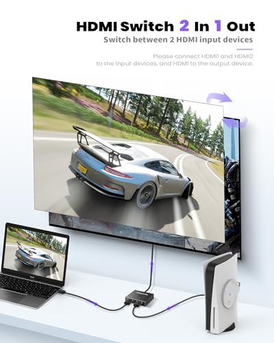 HDMI Switch 4K@120Hz, Bidirectional 8K HDMI 2.1 Switch 2 in 1 Out, 48 Gbps, HDR, 3D Surround Sound, NEWCARE Aluminum 8K@60Hz HDMI Switcher Splitter for PS5/4, Xbox, Fire Stick - Thumbnail 2