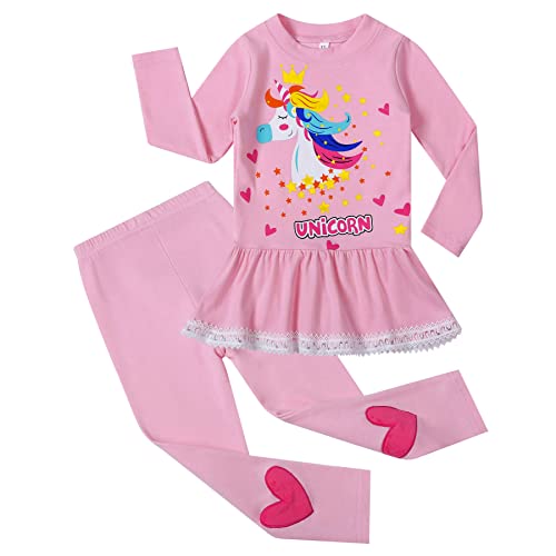Image of RETSUGO Little Girls 2 Piece Clothing Sets Toddler Unicorn Sweatshirts and Leggings Cotton Fall Winter Casual Outfits 3-8T